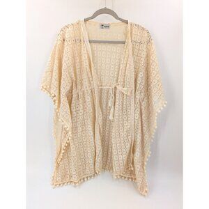 Asha Cover‎ Up Blouse Womens Cream Sheer Lace Top Southwest Crochet Boho Beach